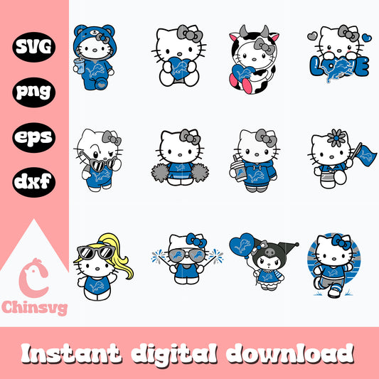 Hello kitty detroit lions bundle svg