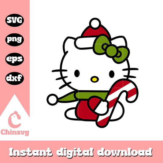 Hello kitty with candy svg, cute hello kitty christmas​ svg
