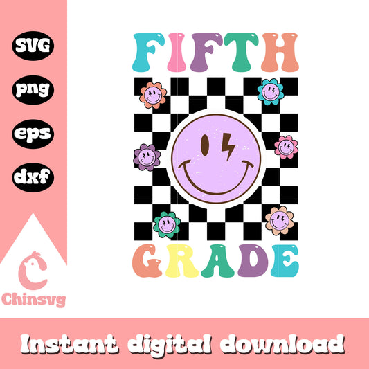 Hello fifth grade back to school design svg, emoji smiley face svg