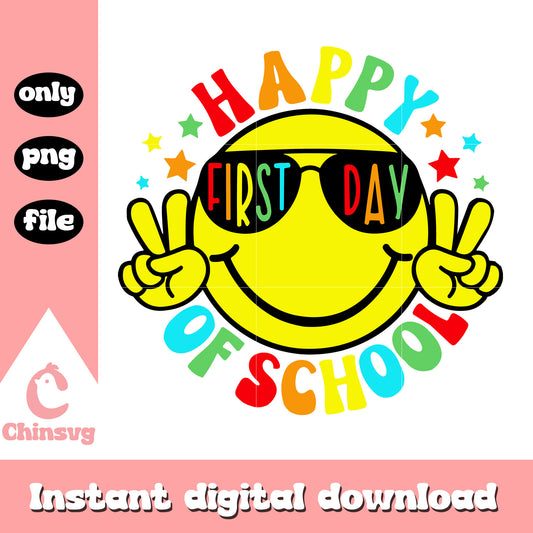 Hello first day of school design png, smiley face png, school png