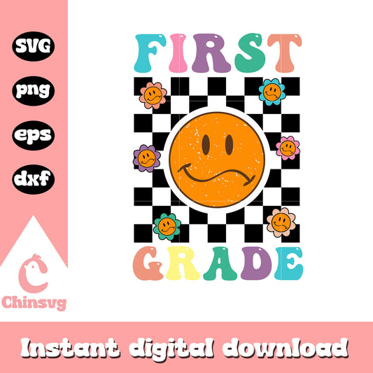 Hello first grade back to school design svg, sad face svg