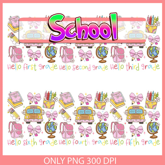 Hello first grade bow design bundle png, back to school clip art​ png