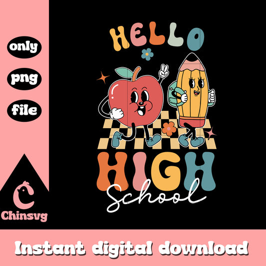 Hello high school design png, back to school decoration png