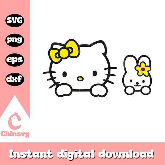 Hello kitty and bunny yellow svg, hello kitty friends svg