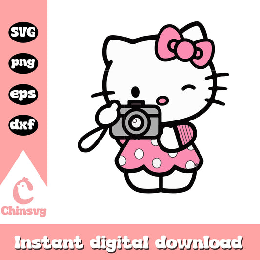 Hello kitty and camera svg, hello kitty cat svg, sanrio cartoon svg