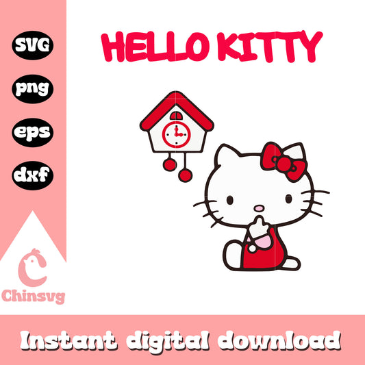 Hello kitty and clock svg, hello kitty sanrio svg, hello kitty cat svg