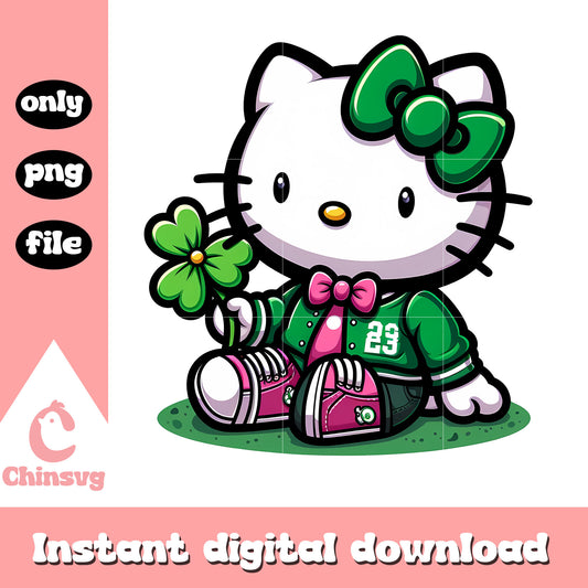 Hello kitty and clover png, st.patrick day png, shamrock png