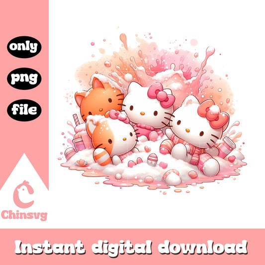 Hello kitty and cute cat splash art design png, hello kitty png