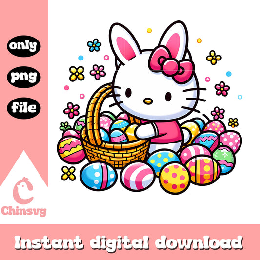 Hello kitty and easter eggs basket png, easter eggs png, hello kitty png