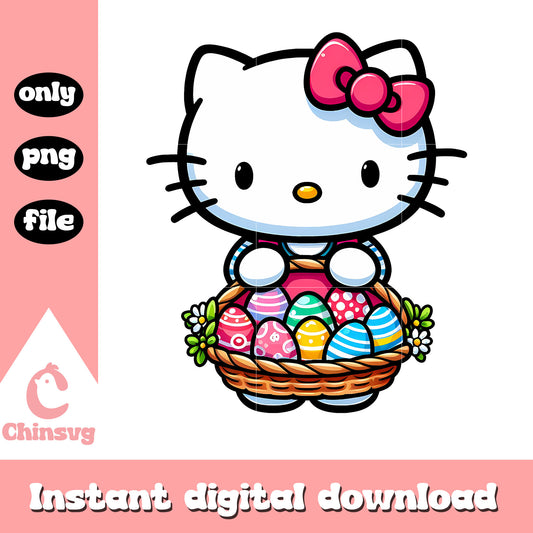 Hello kitty and easter eggs design png, happy easter png
