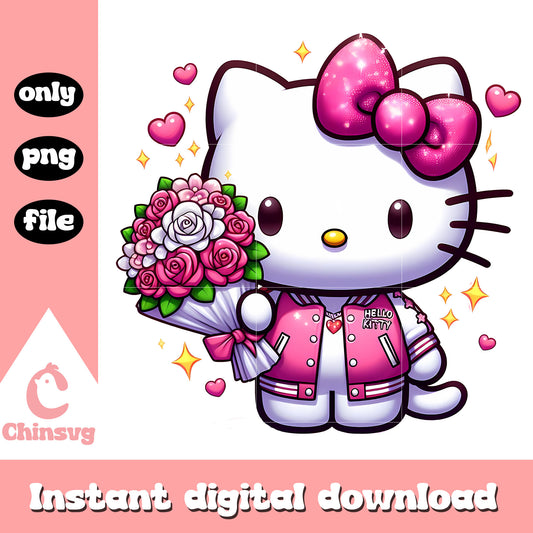 Hello kitty and flowers png, happy valentine's day png