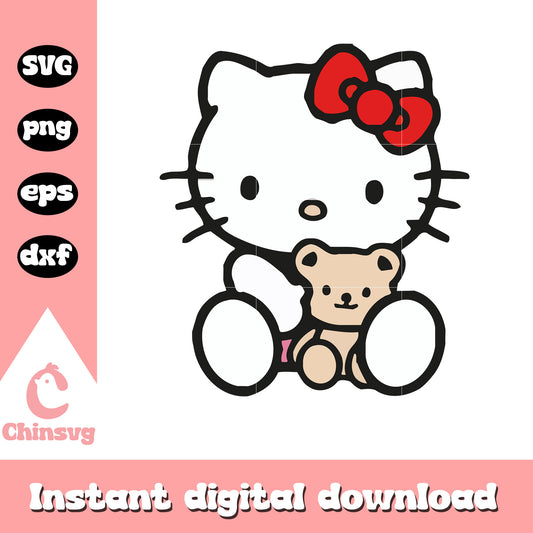 Hello kitty and her teddy svg file, kitty cat svg, hello kitty svg