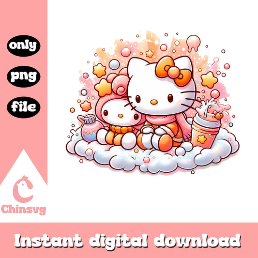 Hello kitty and melody on winter png, sanrio png, hello kitty png