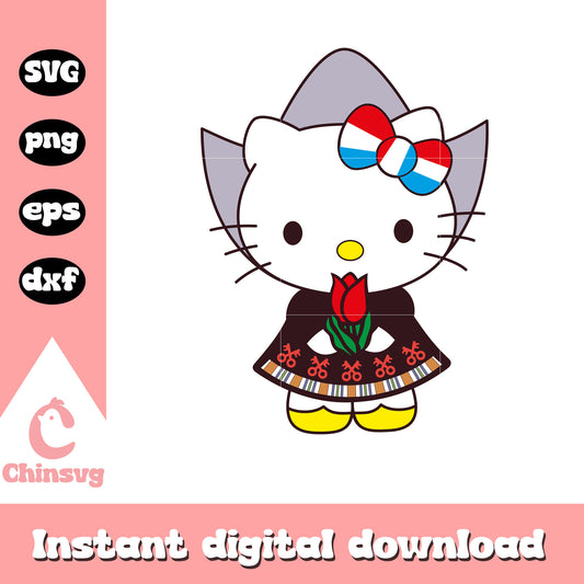 Hello kitty and red flower svg, hello kitty flowers svg