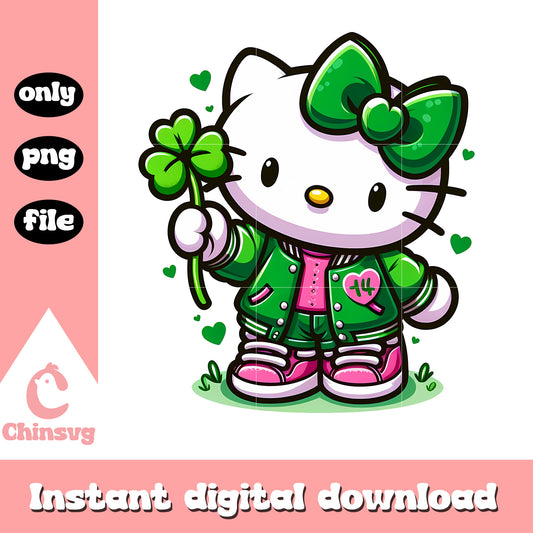 Hello kitty and shamrock png, st.patrick day png, cartoon png