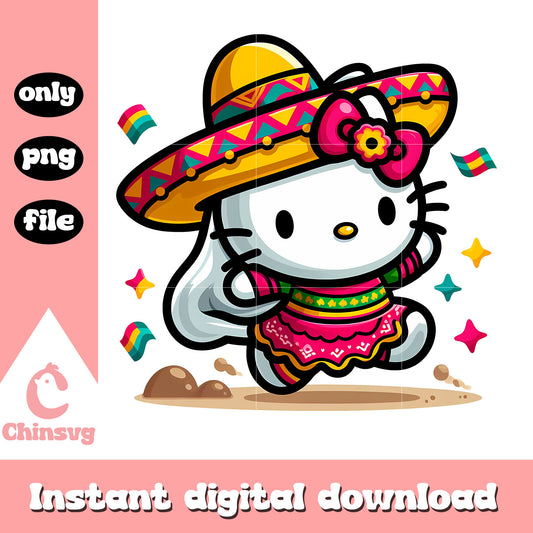 Hello kitty and sombrero design png, mexico clothes png