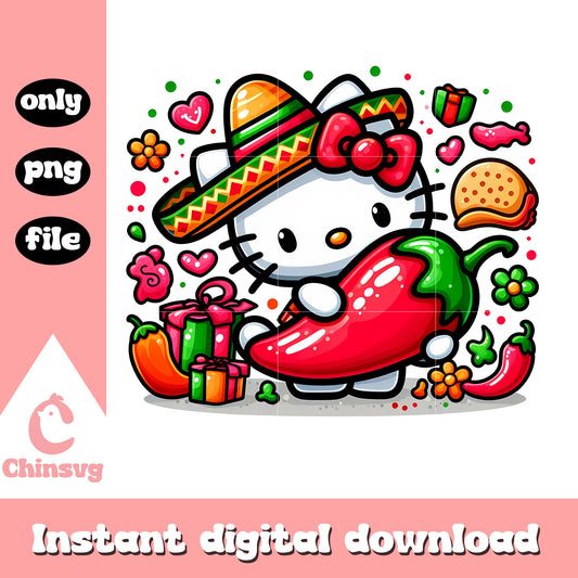 Hello kitty and spicy mexico food design png, mexico food png