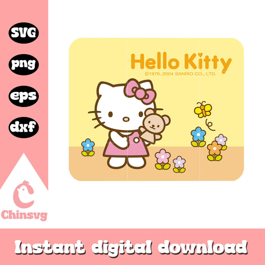 Hello kitty and teddy rectangle svg, hello kitty cat svg, sanrio cartoon svg