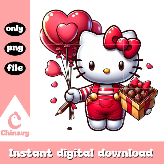 Hello kitty and valentine chocolate png, valentine gift png