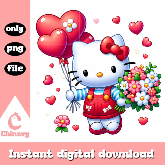 Hello kitty and valentine flower png, valentine gift png