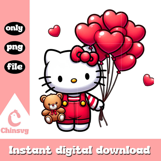 Hello kitty and valentine teddy bear png, valentine gift png