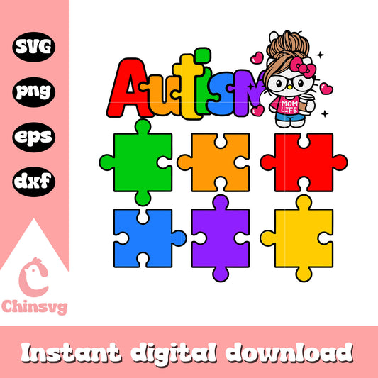 Hello kitty autism momlife svg, autism awareness svg, hello kitty svg