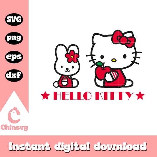 Hello kitty bunny and apple red svg file, hello kitty sanrio svg