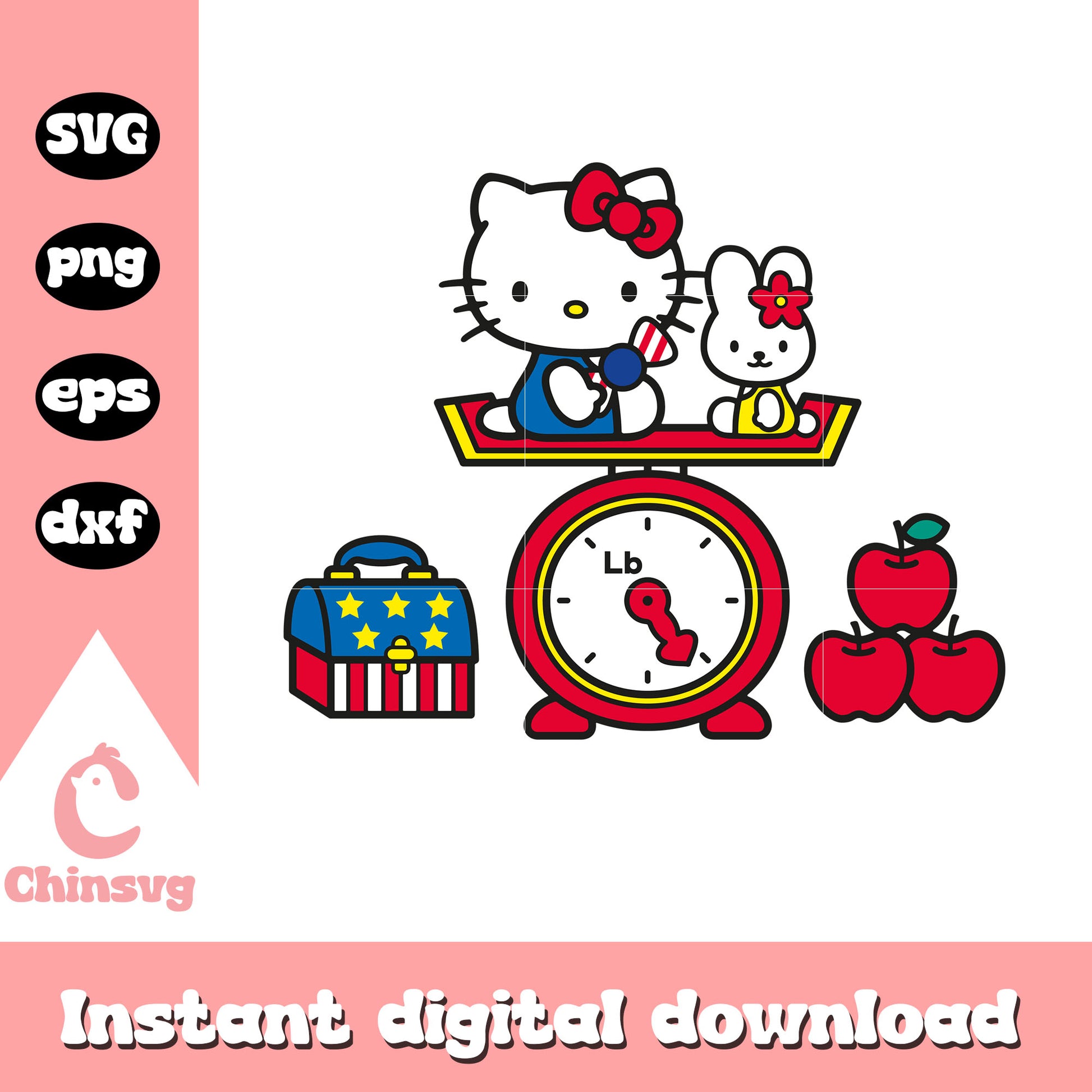 Hello kitty bunny and apple svg, hello kitty sanrio svg