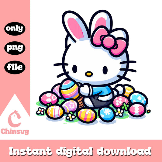 Hello kitty bunny and easter eggs basket png, easter eggs png