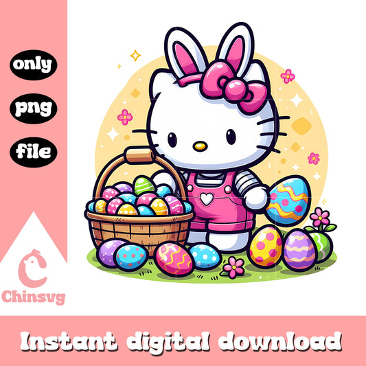 Hello kitty bunny and easter eggs png, happy easter day png