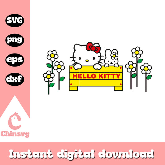 Hello kitty bunny and flower svg, hello kitty flower​ svg