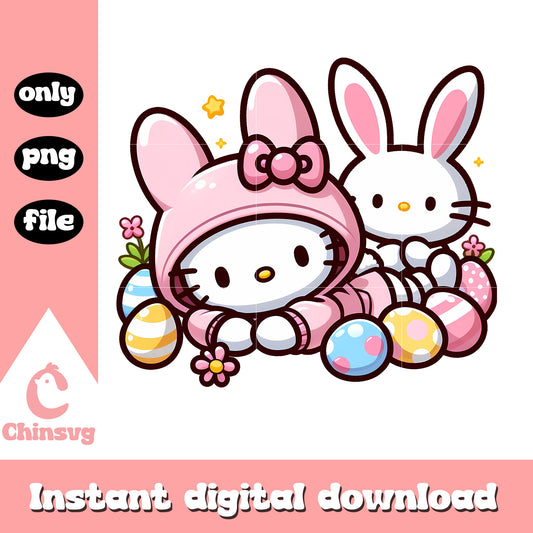 Hello kitty bunny easter design png, hello kitty png