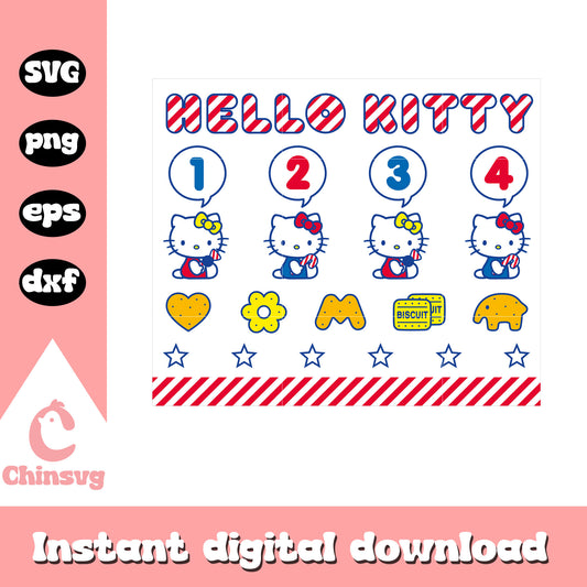 Hello kitty cartoon 1 2 3 4 svg, hello kitty number​ svg