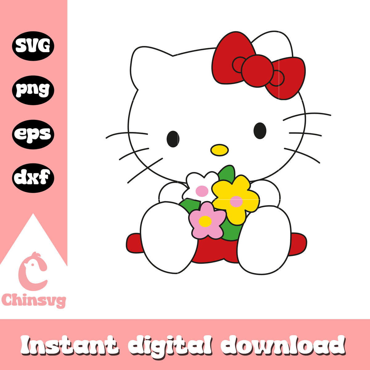 Hello kitty cartoon and flower svg, hello kitty flowers svg – Chinsvg