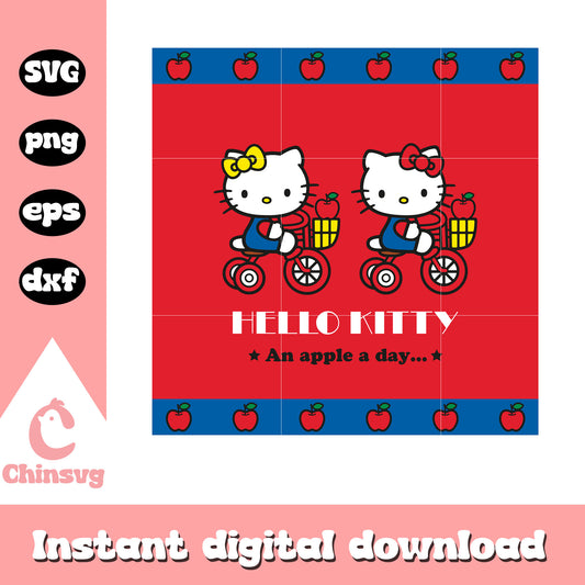 Hello kitty cat an apple a day svg, hello kitty apple​ svg