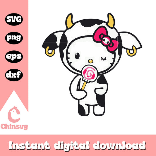 Hello kitty cat cow costume svg, hello kitty costume svg