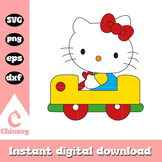 Hello kitty cat on car toy svg, hello kitty cat svg, kitty cat svg