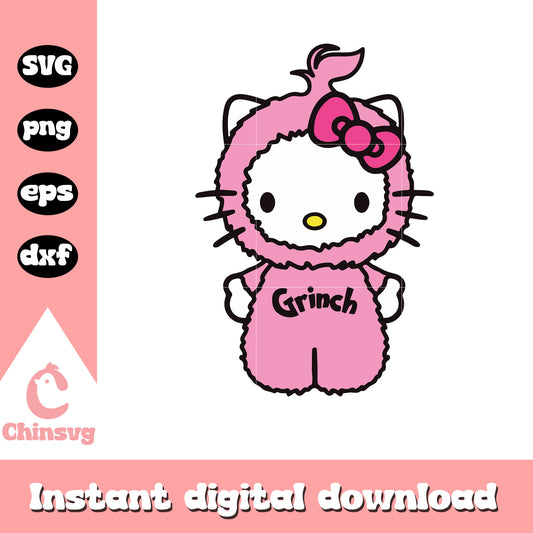 Hello kitty cat pink grinch costume svg, hello kitty grinch svg