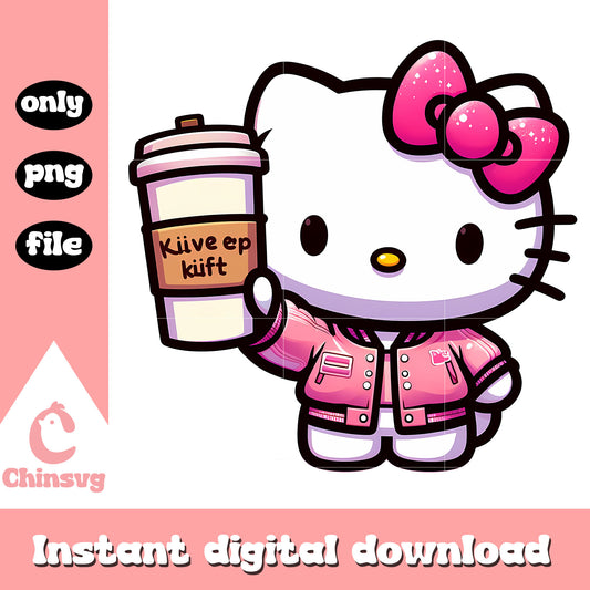 Hello kitty character drink coffee png, happy valentine's day png