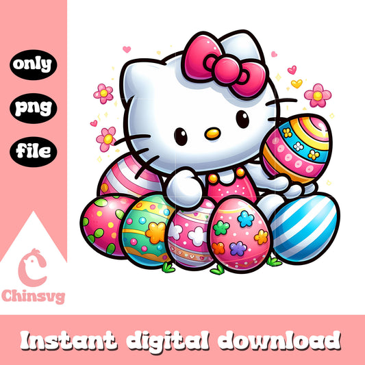 Hello kitty character happy easter day png, easter eggs png