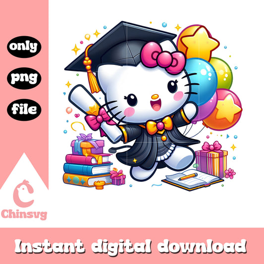Hello kitty chibi graduation day png, graduation day design png