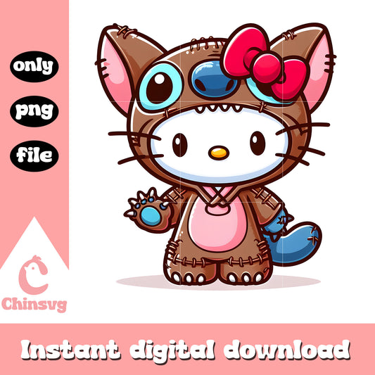 Hello kitty cosplay brown stitch png, hello kitty halloween png