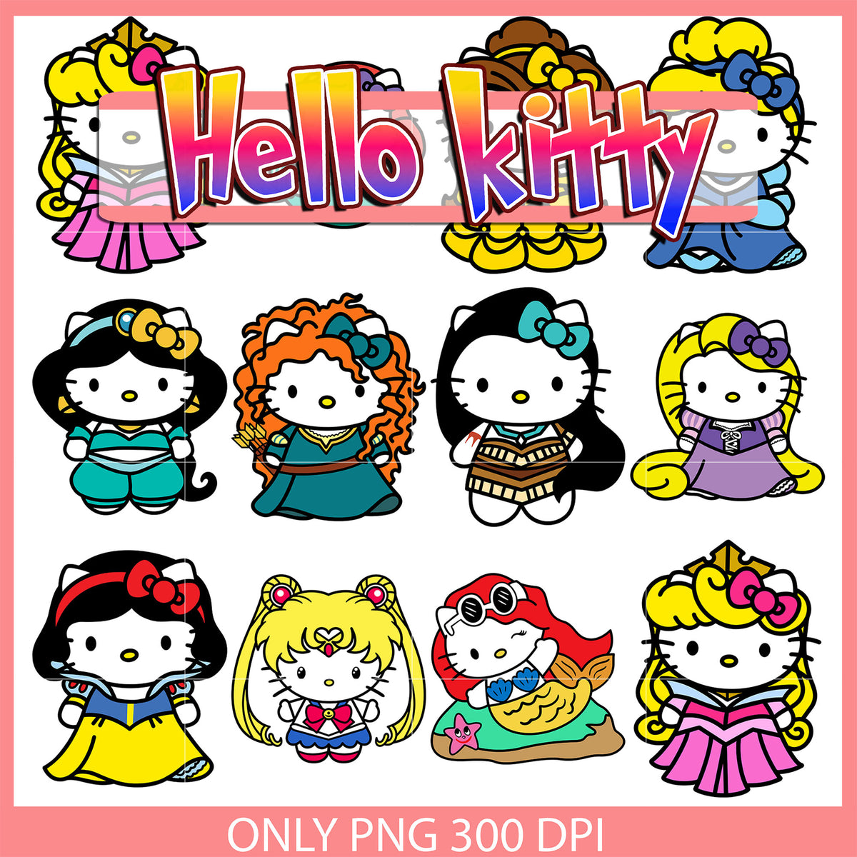 Hello kitty disney princess bundle svg, disney princess svg, sanrio sv ...