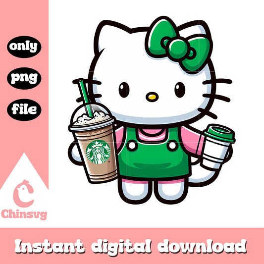 Hello kitty drink coffee png, hello kitty png, starbucks png