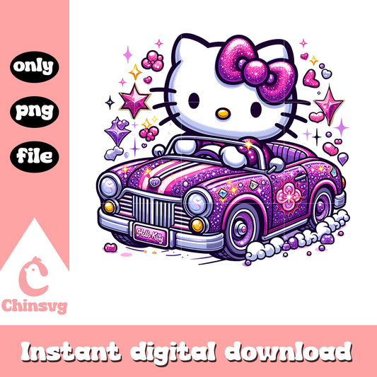 Hello kitty driving purple glitter car png, drive car png