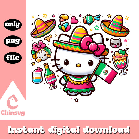 Hello kitty fiesta mexican design png, mexican festival png