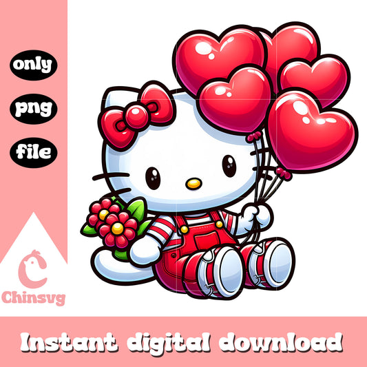 Hello kitty flower and heart balloon png, happy valentine day png