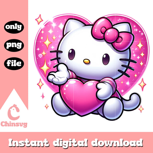 Hello kitty glitter heart design png, valentines day png