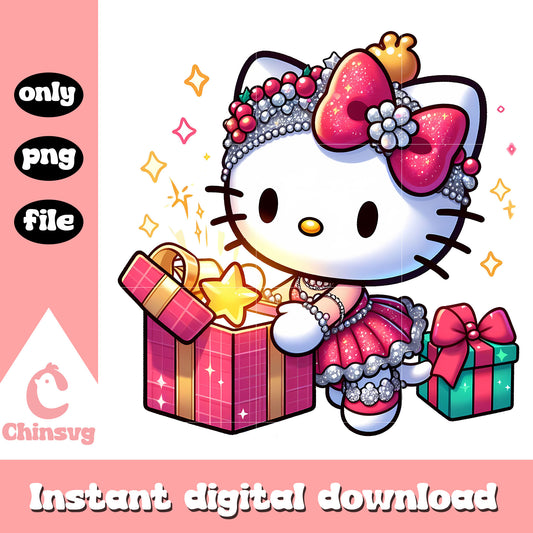 Hello kitty glitter presents png, valentine day png, hello kitty png