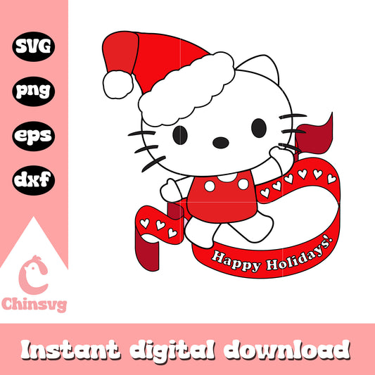 Hello kitty happy holiday svg, hello kitty cat svg, kitty cat svg